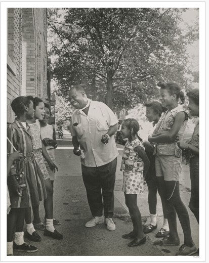 Armstrong on the sidewalk with kids 11x14 Print Bagged and Boarded