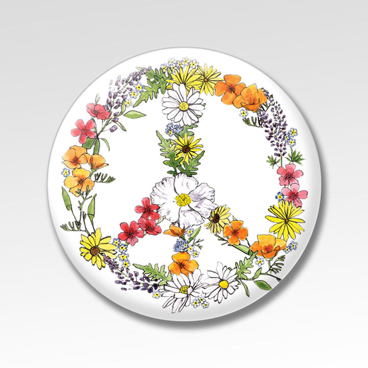 Floral Peace Sign 2.25 Round Magnet