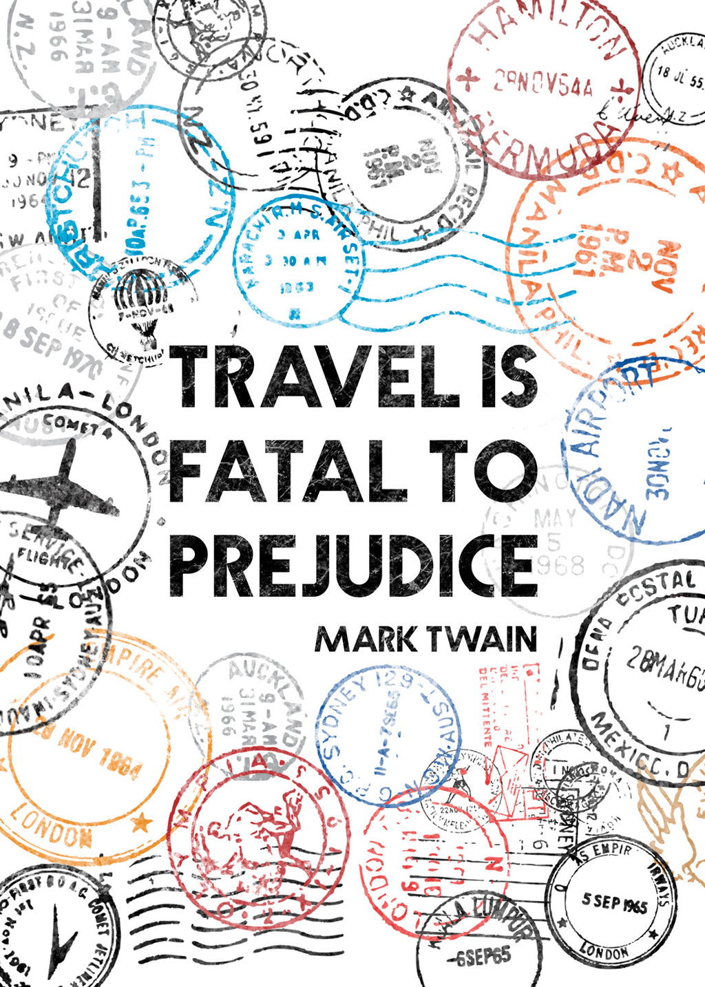 Travel is Fatal Stamps 5x7 Greeting Card
