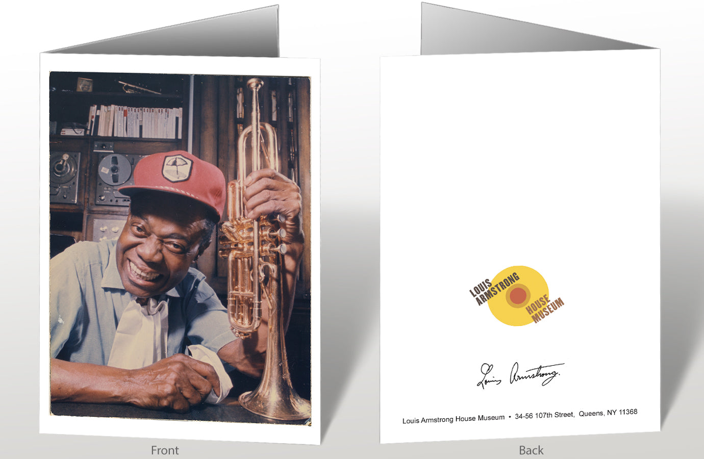 Louis Armstrong in Red Hat wiht Trumpet 5x7 Greeting Card