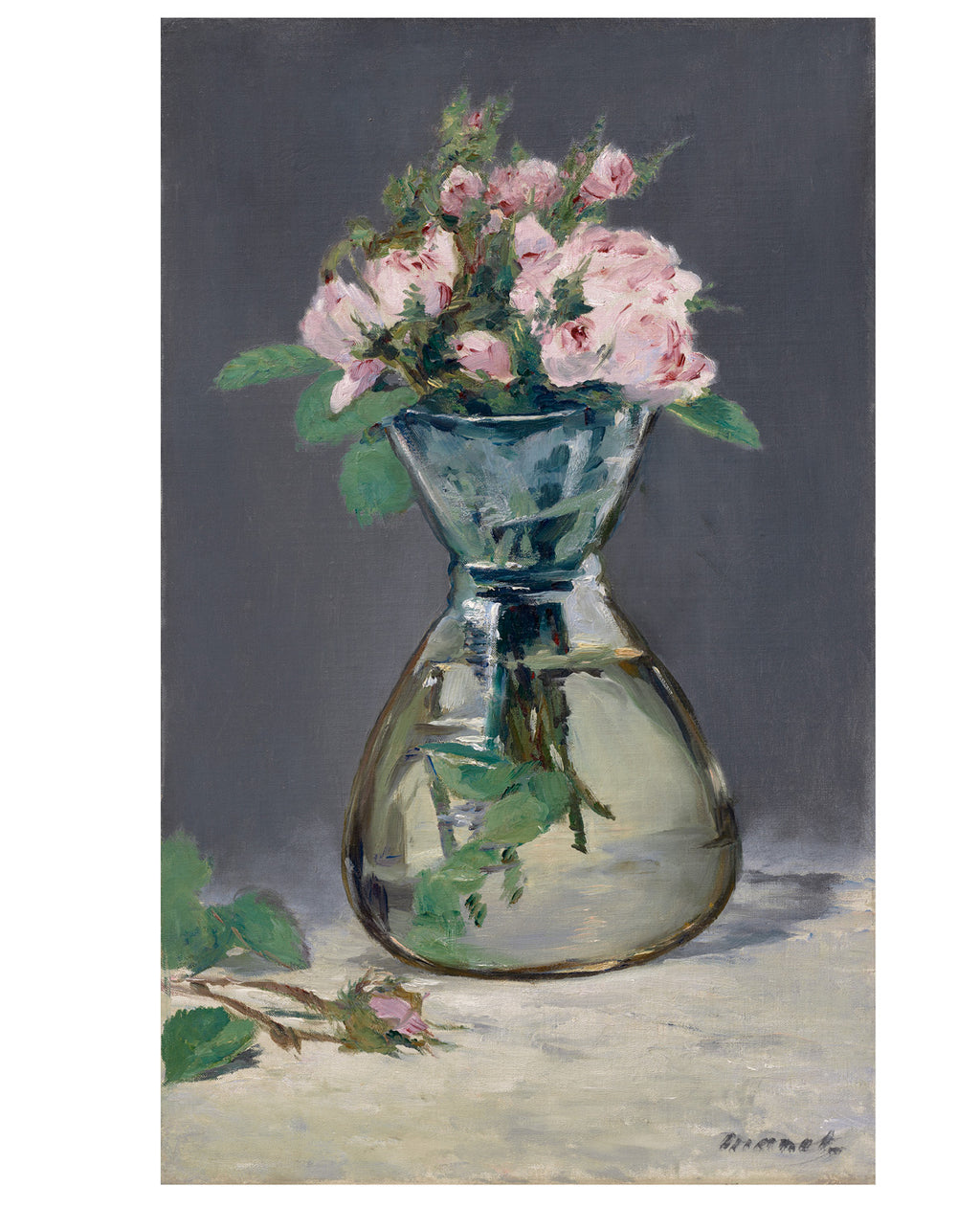 Moss Roses in a Vase 11x14 Matted Print