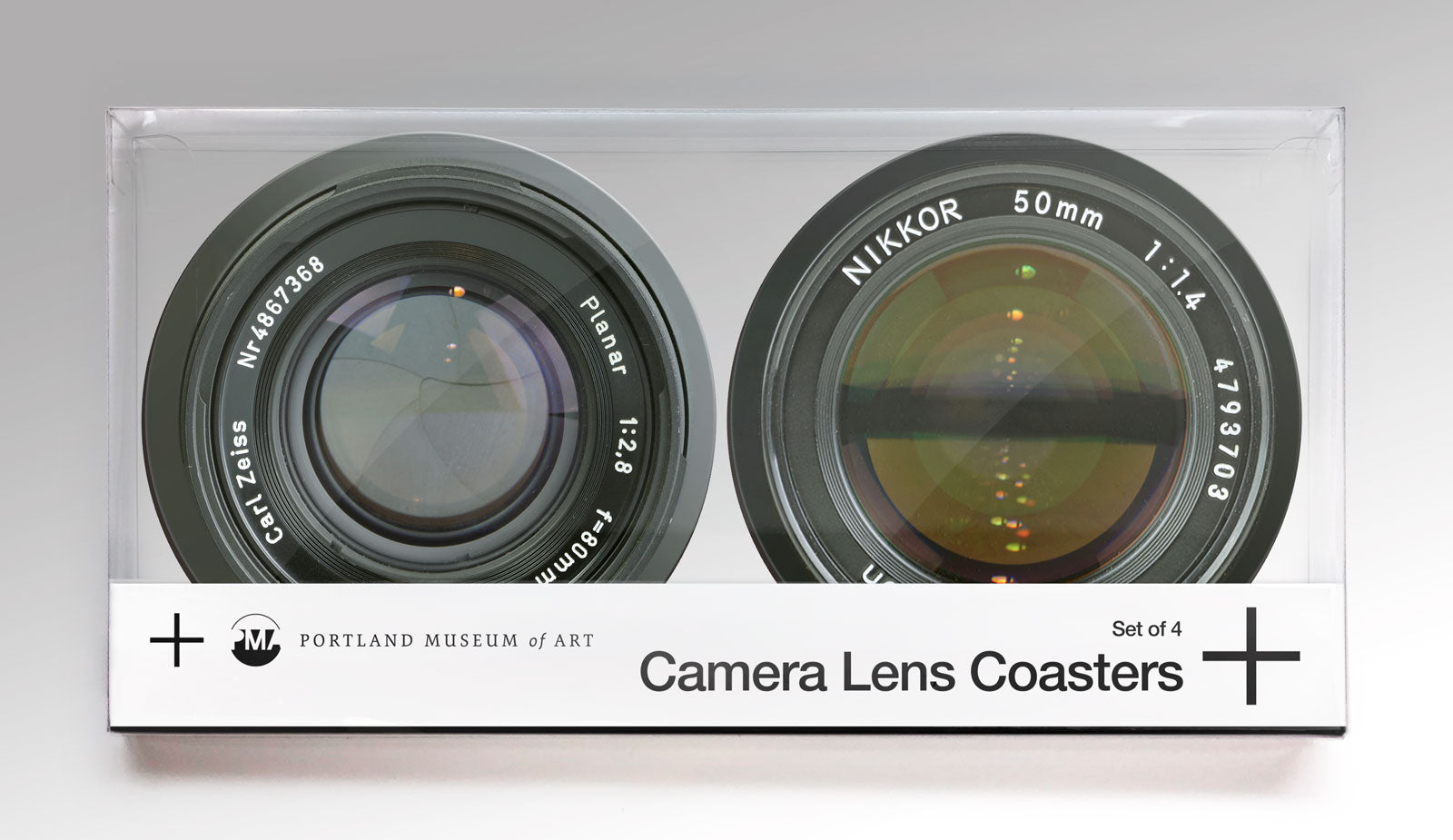 Camera Lens Coaster Set of 4 Wood with Portland Museum Packaging