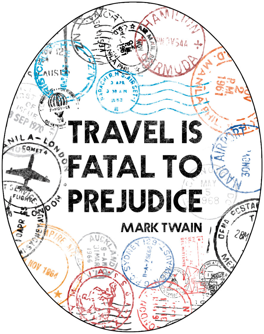 Travel is Fatal Stamps Glass Oval Ornament