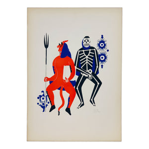 Carlos Mérida - Two dancing men in costume from Huixquilucan Lithograph