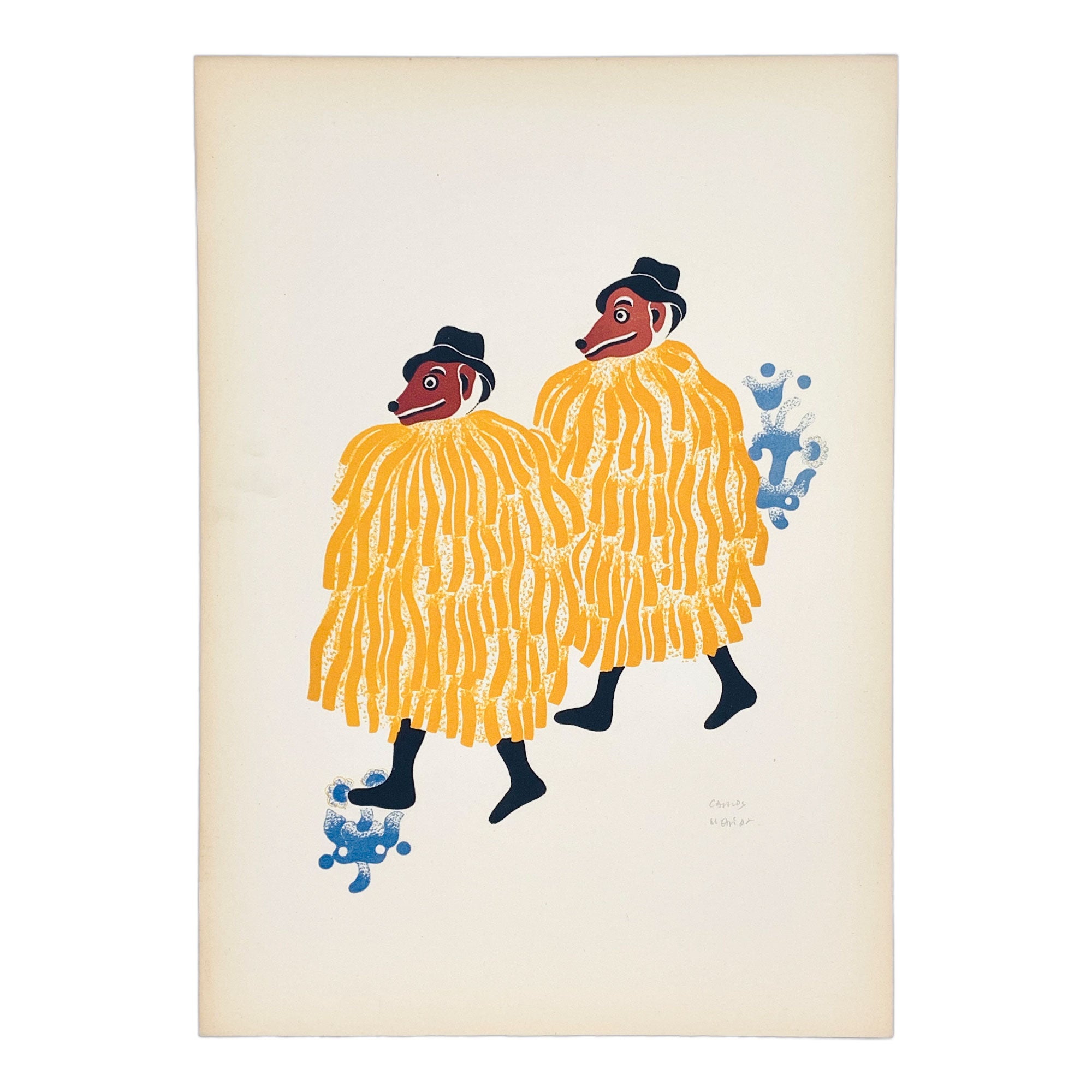 Carlos Mérida - Two men in costume and wearing masks from Huixquilucan Lithograph