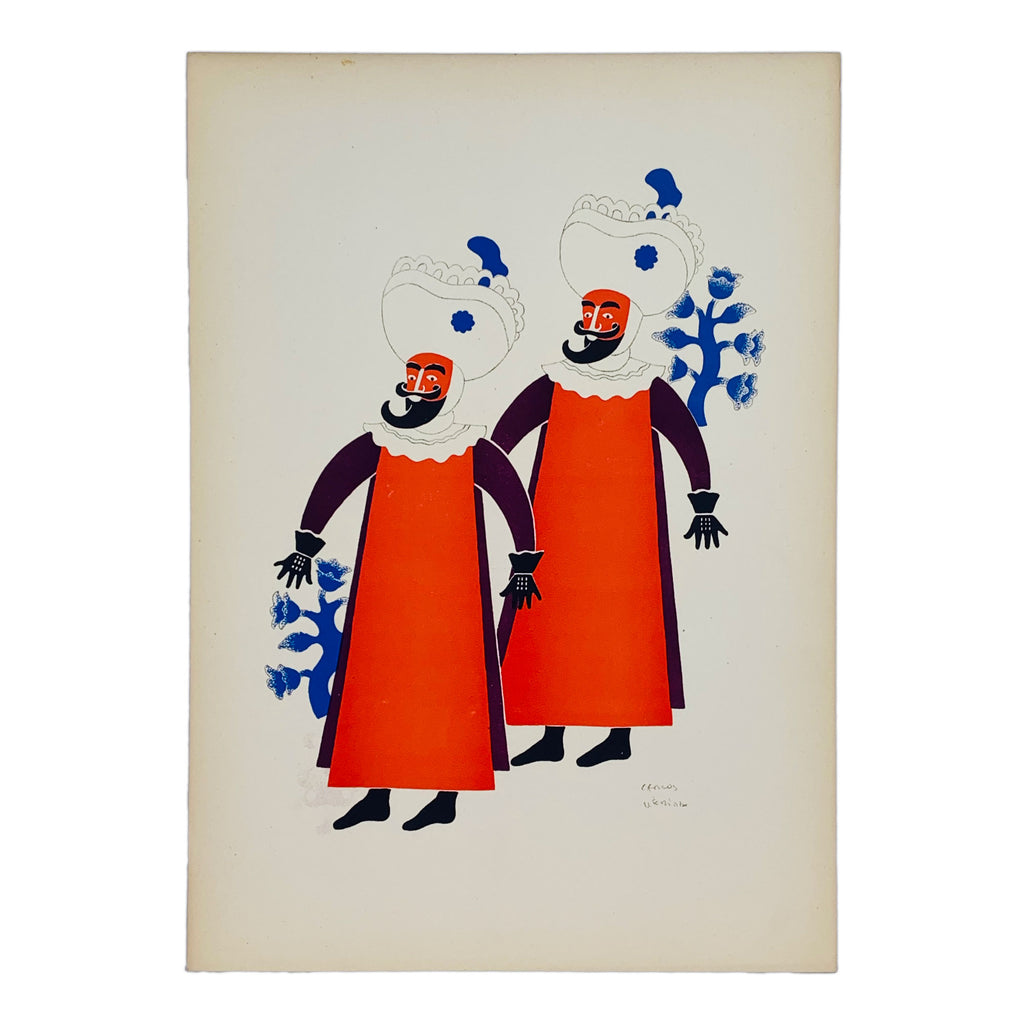Carlos Mérida - Two dancers called 'chinelos' from Tepoztlan Lithograph