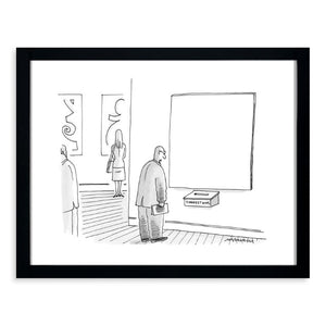 Stevens - A man in an art gallery stands in front of a blank canvas 11x14 Framed Print